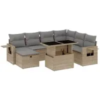 vidaXL 8-tlg. Garten-Sofagarnitur mit Kissen Beige Poly Rattan