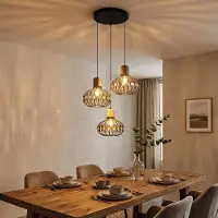 Globo Lighting LED Hängeleuchte DORTHY, Schwarz, Metall, Travertin-Stein, E27, Ø 47cm