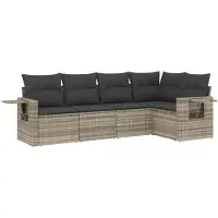 vidaXL 5-tlg. Garten-Sofagarnitur mit Kissen Hellgrau Poly Rattan
