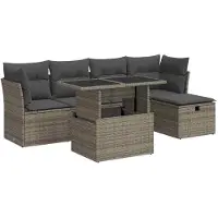 vidaXL 6-tlg. Garten-Sofagarnitur mit Kissen Grau Poly Rattan