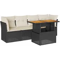 vidaXL 5-tlg. Garten-Sofagarnitur mit Kissen Schwarz Poly Rattan