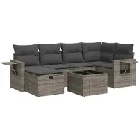 vidaXL 7-tlg. Garten-Sofagarnitur mit Kissen Grau Poly Rattan