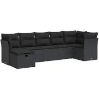 vidaXL 7-tlg. Garten-Sofagarnitur mit Kissen Schwarz Poly Rattan