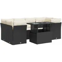 vidaXL 7-tlg. Garten-Sofagarnitur mit Kissen Schwarz Poly Rattan