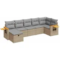 vidaXL 7-tlg. Garten-Sofagarnitur mit Kissen Beige Poly Rattan