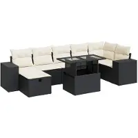 vidaXL 5-tlg. Garten-Sofagarnitur mit Kissen Schwarz Poly Rattan