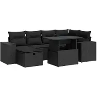 vidaXL 8-tlg. Garten-Sofagarnitur mit Kissen Schwarz Poly Rattan