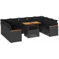 vidaXL 10-tlg. Garten-Sofagarnitur mit Kissen Schwarz Poly Rattan