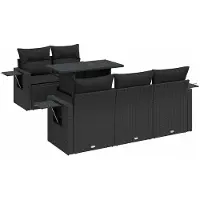 vidaXL 6-tlg. Garten-Sofagarnitur mit Kissen Schwarz Poly Rattan