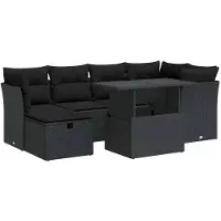 vidaXL 7-tlg. Garten-Sofagarnitur mit Kissen Schwarz Poly Rattan