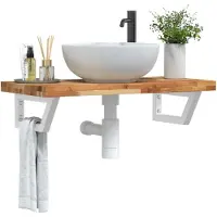 vidaXL Waschbeckenregal Wandmontage Stahl und Akazienholz
