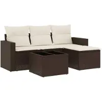 vidaXL 5-tlg. Garten-Sofagarnitur mit Kissen Braun Poly Rattan