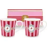 Pip studio Tasse Home Mugs Small Love Birds Medallion Stripes Red-Pink (2er Set)