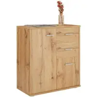CARO-Möbel Kommode LOCARNO mit 2 Türen und Schubladen, modernes Highboard Bürokommode in Wotan Eiche