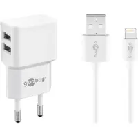 Goobay Apple Lightning Dual Ladeset 2,4 A - Netzteil mit 2x USB-Buchse und Apple Lightning-Kabel 1m (weiß)