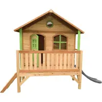 Axi Spielhaus Stef mit grauer Rutsche | Stelzenhaus in Braun & Grün aus FSC Holz für Kinder | Spielturm für den Garten