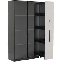 OKWISH Vitrine mit LED Glastür Rollschrank Esszimmer 110x35x160cm Weiß Schwarz