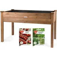 Needs&wants® Großes Hochbeet aus Holz für Garten Balkon, Pflanzkasten Bausatz XL rechteckig schmal mit Vlies-Folie Kräuterbeet Pflanzenkasten braun