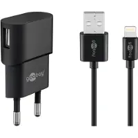 Goobay Apple Lightning Ladeset 1 A, Netzteil mit Apple Lightning Kabel 1m (Schwarz)