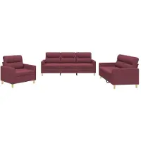 vidaXL 3-tlg. Sofagarnitur mit Kissen Weinrot Stoff