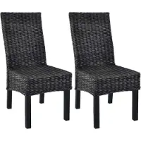 vidaXL Esszimmerstühle 2 Stk. Schwarz Kubu-Rattan und Mahagoniholz