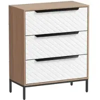 HOMCOM Kommode 3 Stoffschubladen Aluminiumgriffen Holz-Effekt-Oberfläche Naturholz-Finish