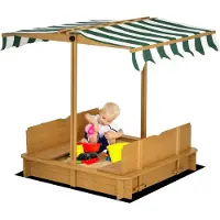 Outsunny SANDKASTEN aus Tannenholz Polyester Grün Weiß