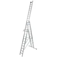 Krause Vielzweckleiter aus Aluminium, mit 2 Wandlaufrollen, 3 x 14 Sprossen