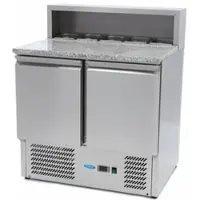 Maxima - 9400200 Gekühlte Pizzatheke 90cm 2 Türen geeignet für 5x1/6 GN mit Edelstahlabdeckung Granitarbeitsplatte 285L 90x70x110 cm