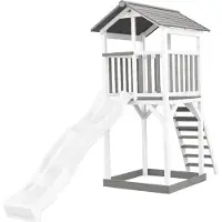 Axi Beach Tower Spielturm aus Holz in Weiß & Grau | Spielhaus für Kinder mit weißer Rutsche und Sandkasten | Stelzenhaus für den Garten