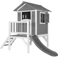 Axi Spielhaus Beach Lodge XL in Grau mit Rutsche in Grau | Stelzenhaus aus Holz für Kinder | Kleiner Spielturm für den Garten