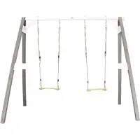 Axi Doppelschaukel in Grau / Weiß aus FSC Holz | Schaukel mit Gestell für 2 Kinder| Schaukelgestell für den Garten