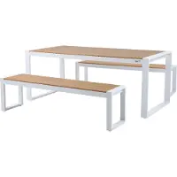 Axi Tony Gartenset mit 2 Bänken in Weiß / Braun für 6 Personen | Picknicktisch / Picknickbank aus Aluminium / Polywood | Esstisch für Draußen / Garten