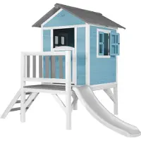 Axi Spielhaus Beach Lodge XL in Blau mit Rutsche in Weiß | Stelzenhaus aus FSC Holz für Kinder | Kleiner Spielturm für den Garten