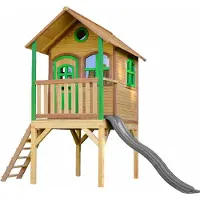 Axi Spielhaus Laura mit grauer Rutsche | Stelzenhaus in Braun & Grün aus Holz für Kinder | Spielturm mit Wellenrutsche für den Garten
