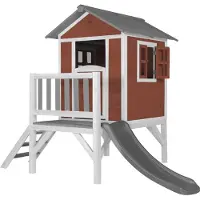 Axi Spielhaus Beach Lodge XL in Rot mit Rutsche in Grau | Stelzenhaus aus Holz für Kinder | Kleiner Spielturm für den Garten