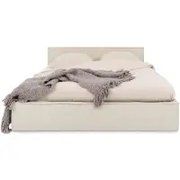 Idimex Polsterbett PESARO 160x200 cm, Cremeweiß – modernes Doppelbett mit Lattenrost, Stoffbezug aus 100% Polyester in Leinen Optik, mit Kopfteil für Schalfzimmer