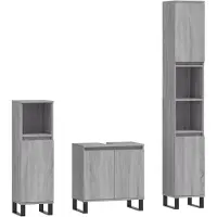 vidaXL 3-tlg. Badmöbel-Set Grau Sonoma Holzwerkstoff