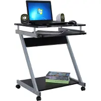 Songmics VASAGLE Laptoptisch mit Rollen & Tastaturauszug schwarz 60 x 73 x 48 cm PC-Tisch in Z-Form Schreibtisch Computertisch leicht montiert LCD811B