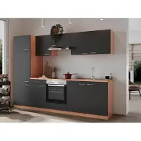 Respekta Küche Küchenzeile Küchenblock Einbauküche Buche Grau Gerda 270 cm, mit Glaskeramikkochfeld