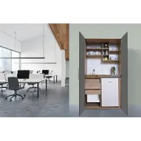 Respekta Küche Büroküche Miniküche Singleküche Eiche Grau Peter 104 cm, mit Glaskeramikkochfeld, ohne Mikrowelle