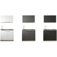 Respekta Mini / Singleküche Pantry Eiche Sägerau Weiß/Grau/Schwarz Merle 100 cm, mit Glaskeramikkochfeld, 6200SOU100ESWE4