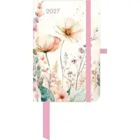 Sonstige Verlage Floraler Taschenkalender 2027 10x15cm Wochenübersicht 4-sprachig mit Elastikband und Stifthalter