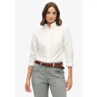 Superdry für Damen. W4010565A Schmal geschnittenes Oxford-Hemd weiß (S), Lässig, Baumwolle, Langarm