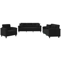 vidaXL 3-tlg. Sofagarnitur mit Kissen Schwarz Mikrofasergewebe