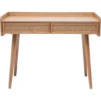 Miliboo - Designschreibtisch mit 2 Schubladen aus hellem Holz und Rattan-Geflecht L105 cm ELSY