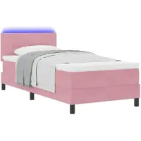 vidaXL LED Boxspringbett mit Matratze mit LED Rosa 100 x 200 cm Samt