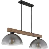 Globo Pendelleuchte Romy 2-flammig E27 Schwarz matt rauchfarben Metall Glas 120x85cm