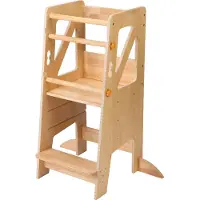 Sunny Liv Lernturm Naturfarben | Lernstuhl für Kinder | Kinderlernturm Höhenverstellbare Plattform mit 3 Stufen | 44 x 40 x 90 cm