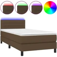 vidaXL Boxspringbett mit Matratze & LED Dunkelbraun 90x200 cm Stoff
